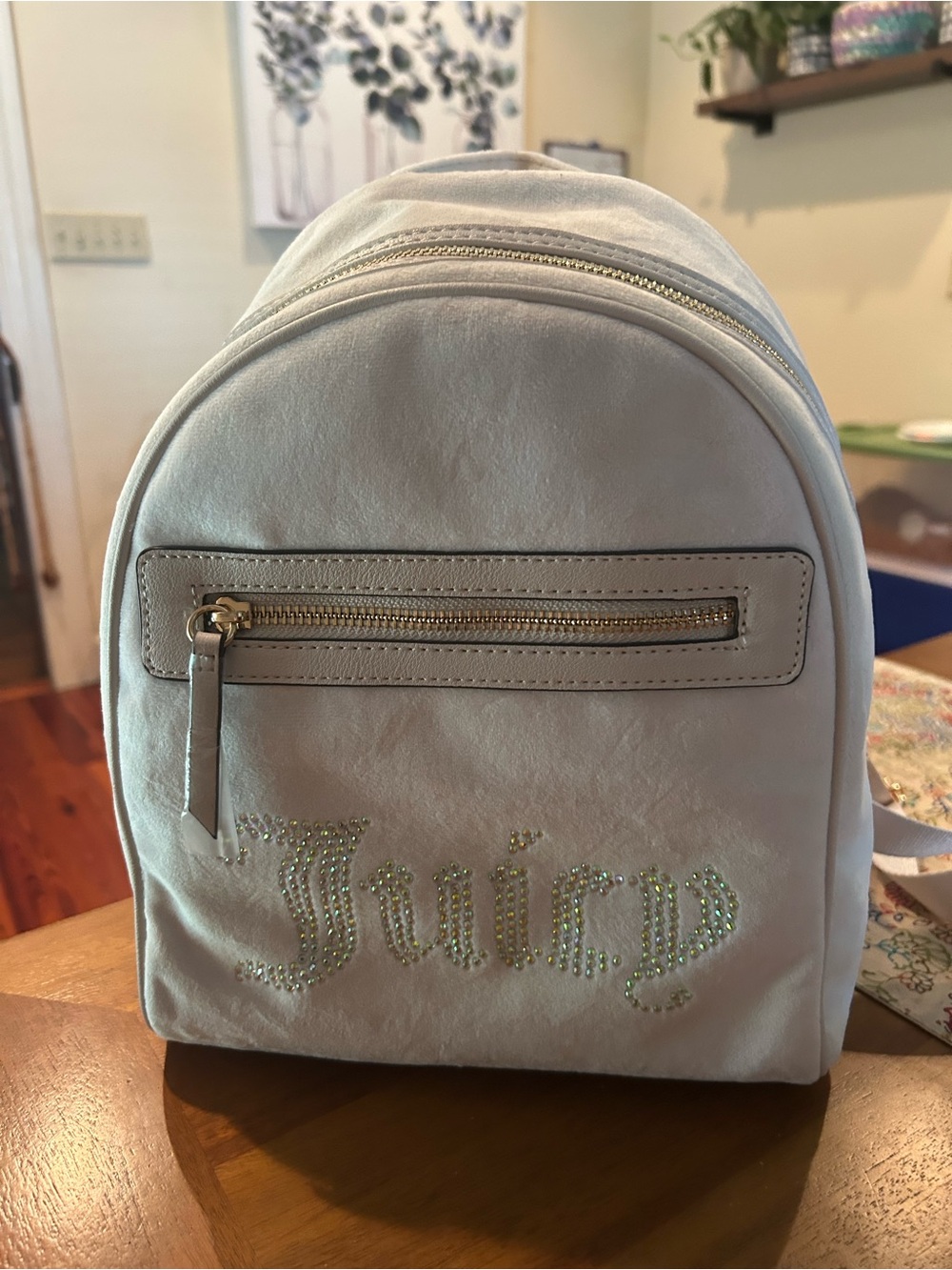Juicy Couture Cream Mini Rhinestone Logo Backpack
